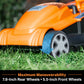 Orange lawn mower with 7.8-inch rear wheels and 5.5-inch front wheels on grass