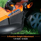 Person adjusting a lawn mower with height adjustment feature on grass