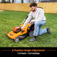 Man using a lawn mower with 6-position height adjustment feature on grass.