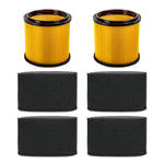 Two cartridge filters and four foam filters   on a white background
