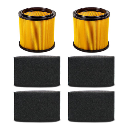 Two cartridge filters and four foam filters   on a white background