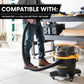 Vacmaster 5-6-gallon wet/dry vacuum compatible with hose attachment, shown in workshop setting