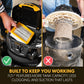 Text reads built to keep you working. FLT+ features more tank capacity, less clogging, and suction that lasts. Image shows the difference between a flat filter and a traditional cartridge filter.
