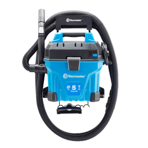 Blue and black Vacmaster vacuum cleaner on a white background
