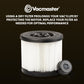 Vacmaster dry filter cartridge with black top and cap displayed against dark background.