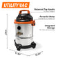Armor All 4-Gallon 3 Peak HP Stainless Steel Wet/Dry Vacuum, VO408S 0901